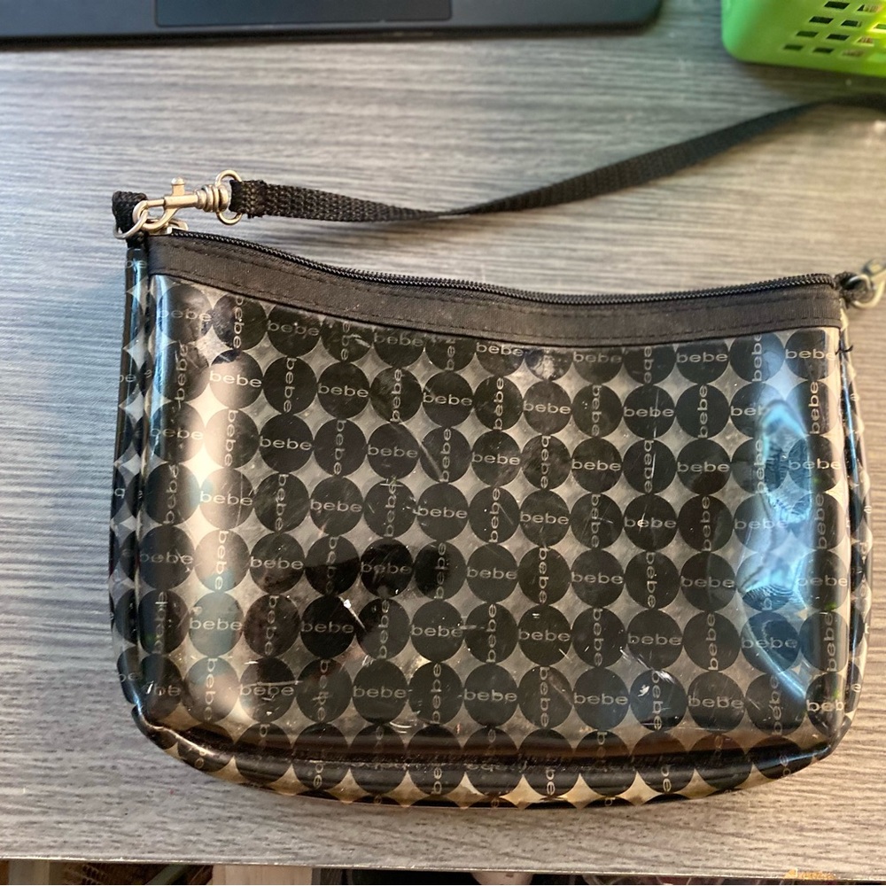 bebe Black Logo Wristlet with Detachable Strap